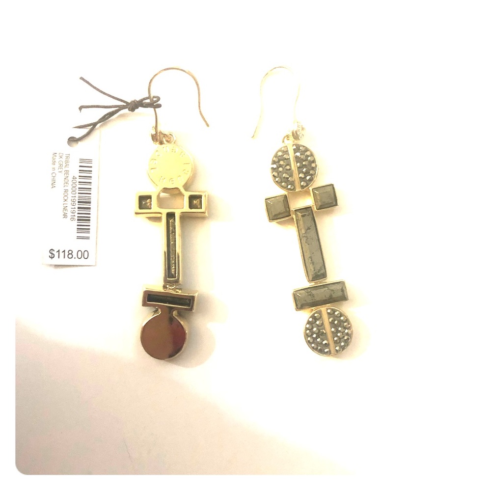 Henri Bendel gold and olive cross earrings NWT